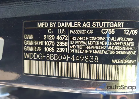 2010 Mercedes-Benz C 300 Luxury 4Matic/Sport 4Matic from USA, damaged, VIN WDDGF8BB0AF449838